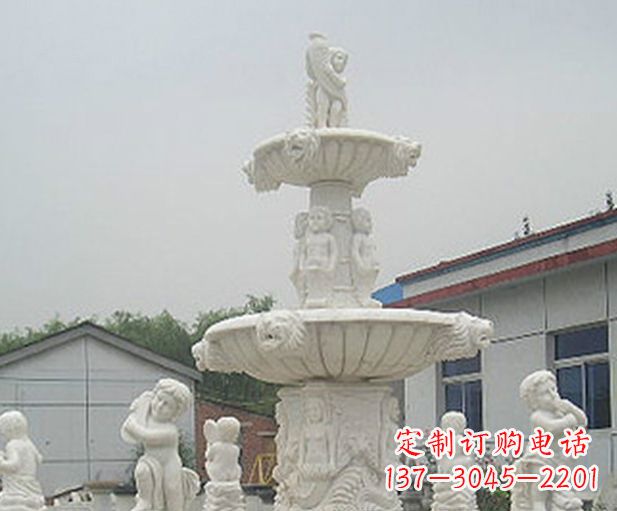 泰州汉白玉天使大型喷泉石雕