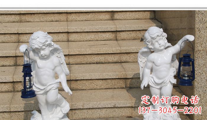 泰州领雕塑-汉白玉小天使公园西方人物路灯石雕
