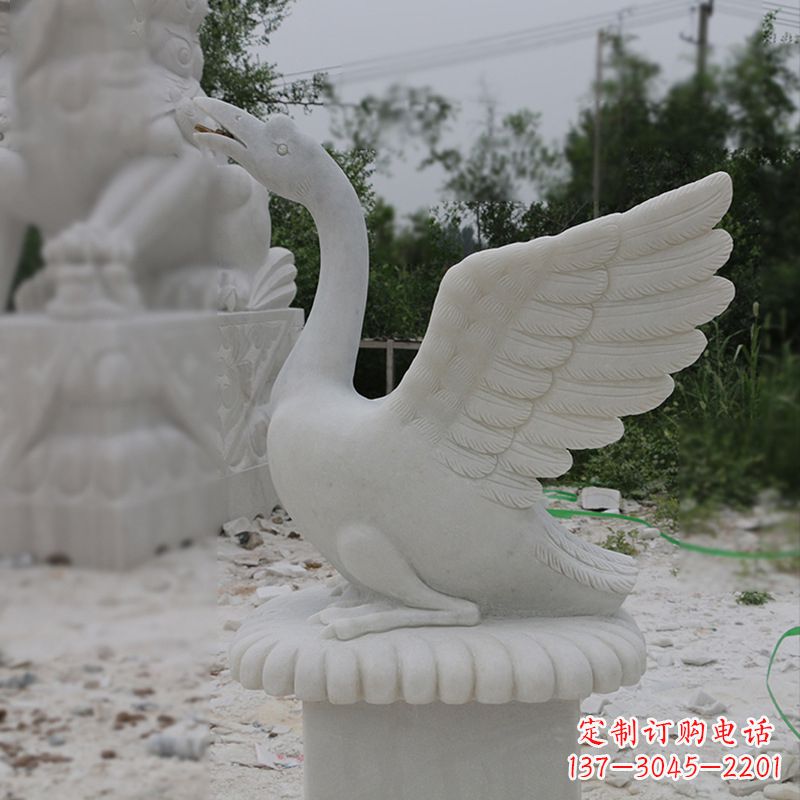泰州精致优雅的汉白玉天鹅喷水雕塑