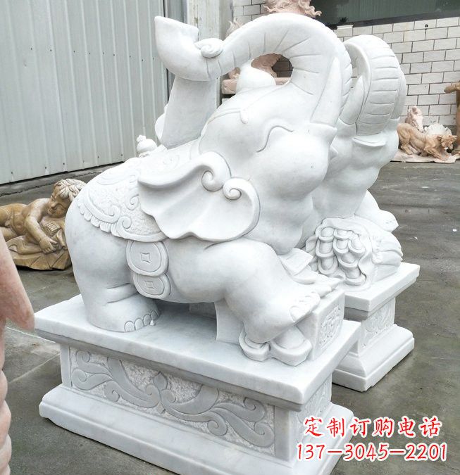 泰州汉白玉招财如意小象石雕