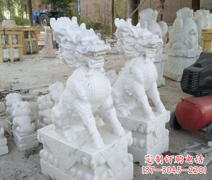 泰州中领雕塑——精美绝伦的汉白玉麒麟门口镇宅石雕