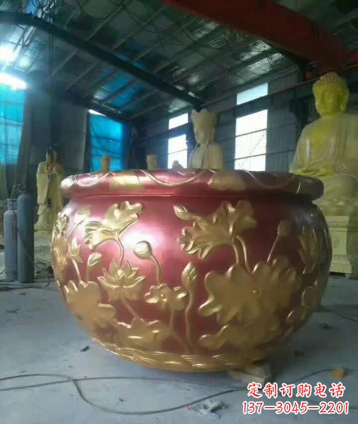 泰州荷花水缸铜雕塑,高雅奢华!