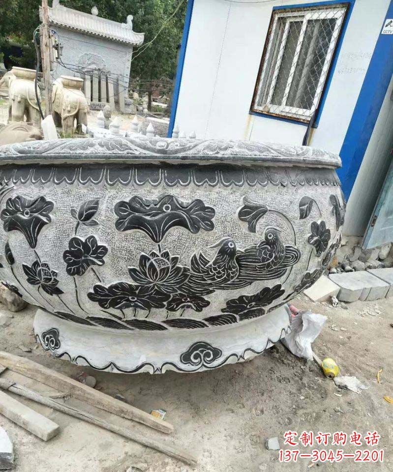 泰州荷花石雕水缸,给你安静的空间
