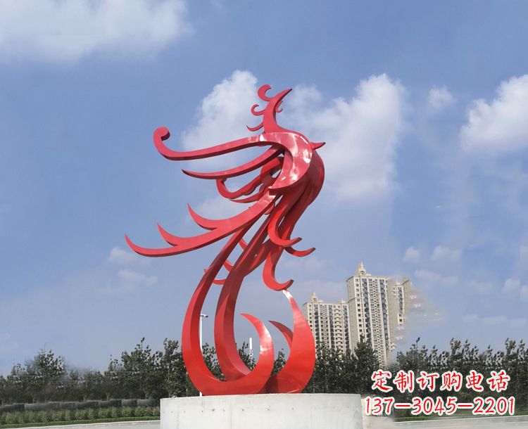 泰州红色不锈钢抽象凤凰户外园林广场景观动物雕塑