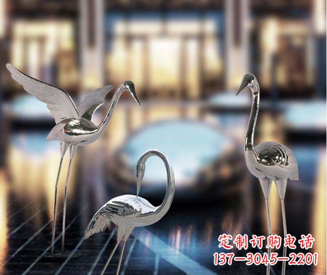 泰州精致镜面不锈钢仙鹤雕塑