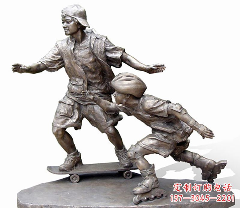 泰州激情滑板,艺术雕塑:城市滑冰男孩铜雕