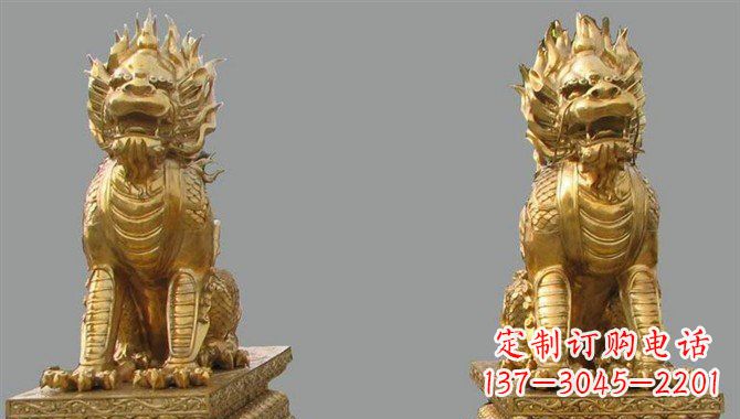 泰州精致黄铜麒麟雕塑,带来招财运