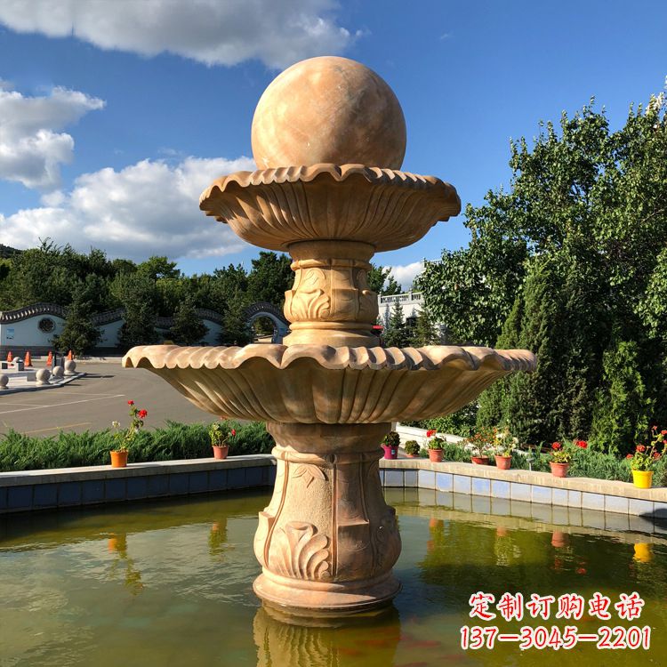 泰州经典黄锈石喷泉装饰雕塑