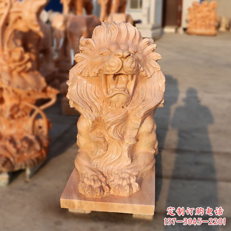 泰州象征力量的汇丰狮子红石雕