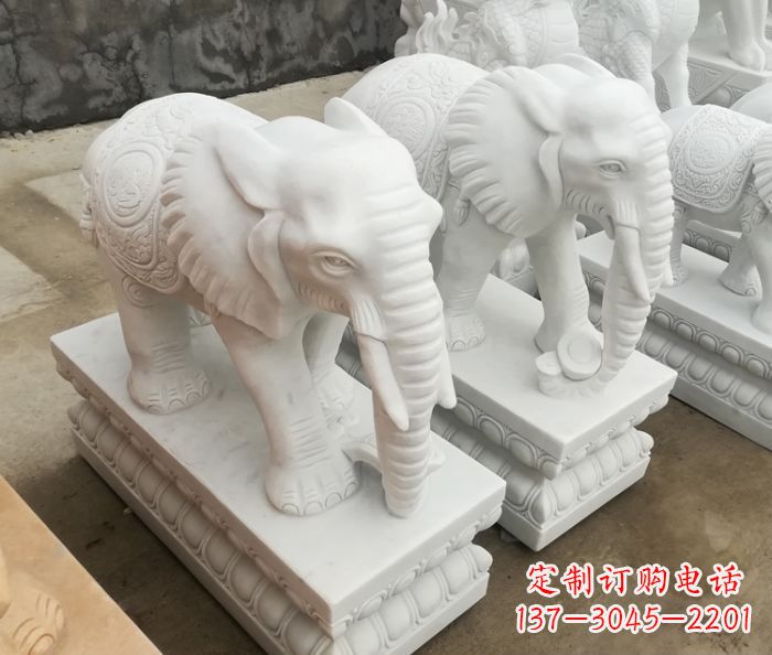 泰州吉祥如意汉白玉门口大象石雕 (2)