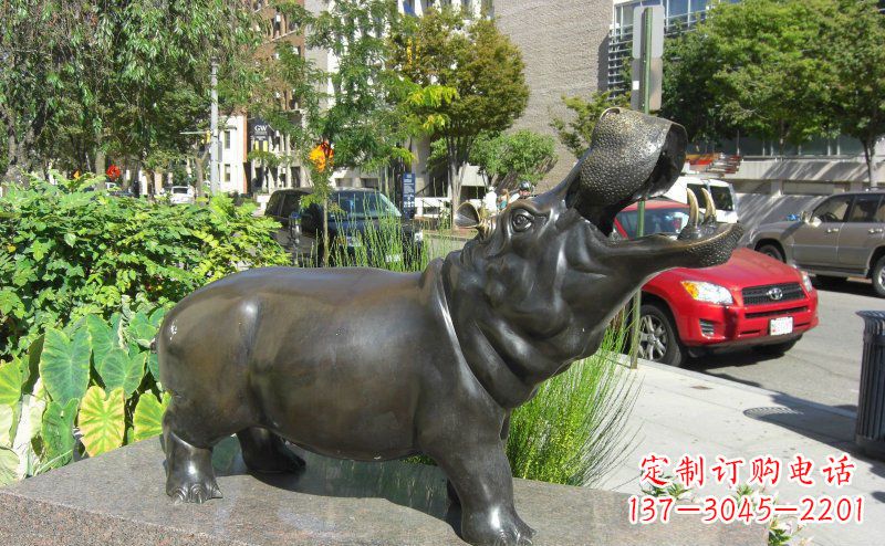 泰州精美细腻的街边河马铜雕