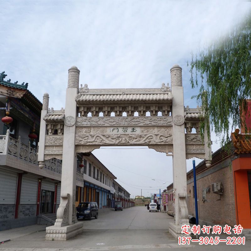 泰州精美的汉白玉门石牌坊雕塑