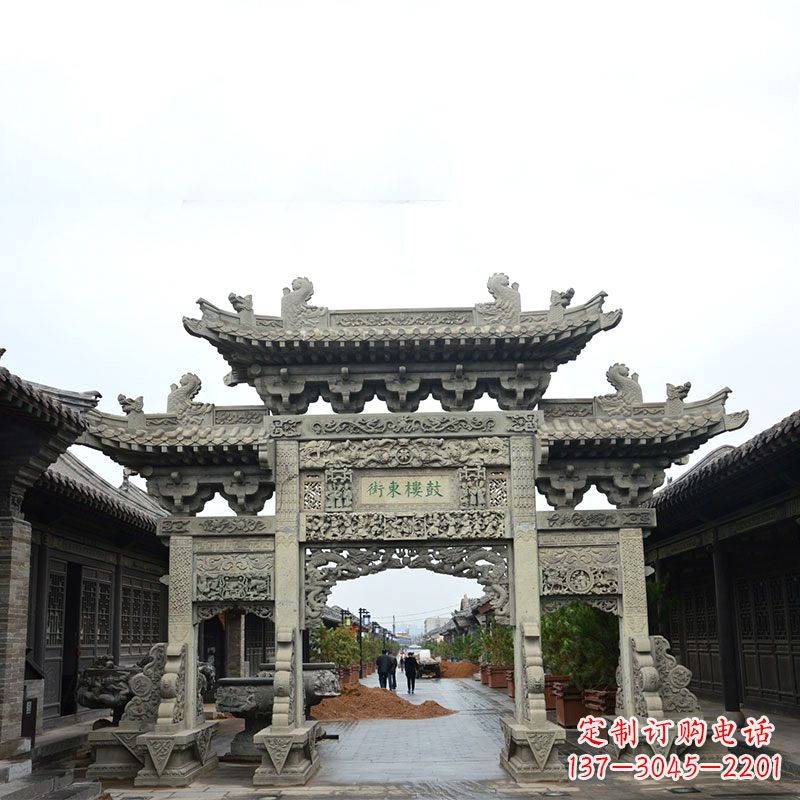 泰州特色街道三门石雕牌楼雕塑