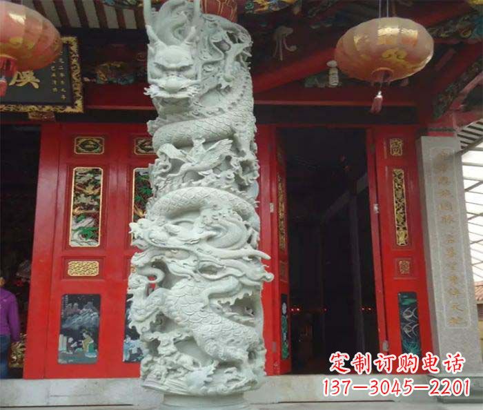 泰州景区大理石龙柱石雕