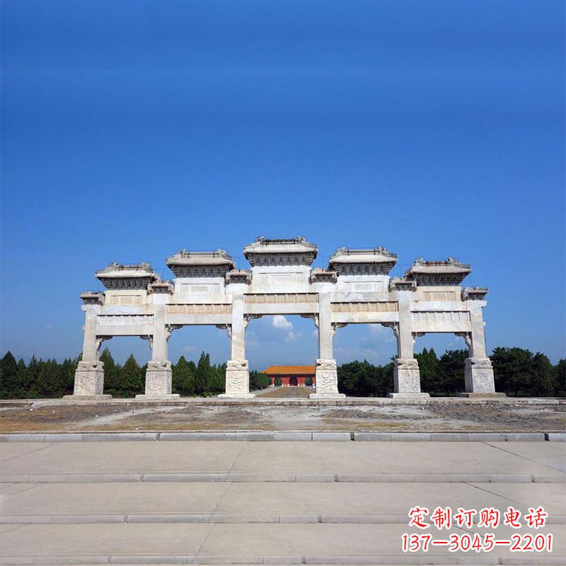 泰州景区广场五门石雕牌楼