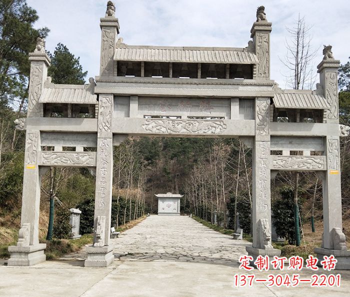 泰州景区三门牌坊石雕_1 (3)