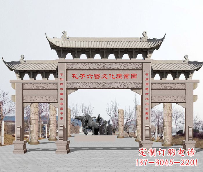 泰州景区三门石雕牌坊-高质美观可靠的雕塑装置