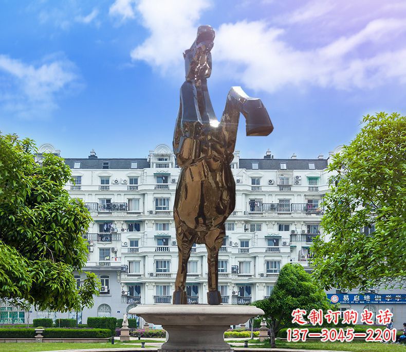 泰州镜面城市经典不锈钢奔马塑像