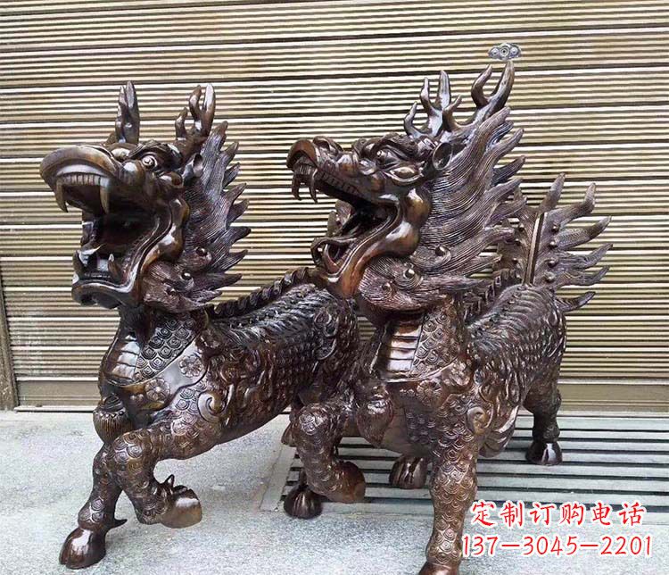 泰州中领雕塑:专业定制酒店门口招财麒麟铜雕