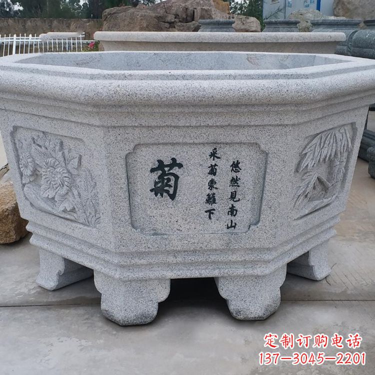 泰州菊花-中式砂岩花盆雕塑