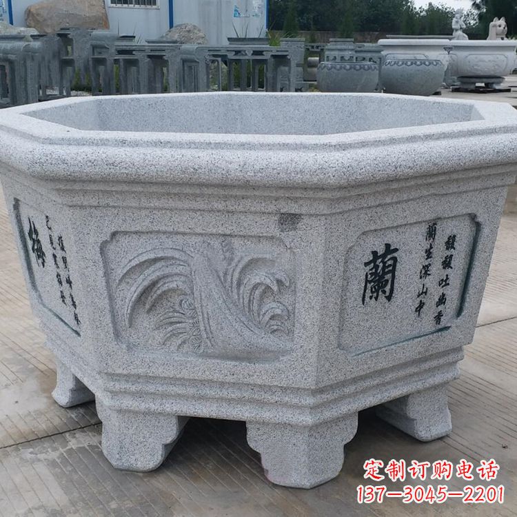 泰州原木质材料的精美砂岩花盆雕塑