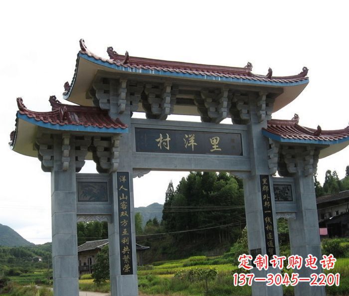 泰州艺术精品-里洋村三门牌坊石雕