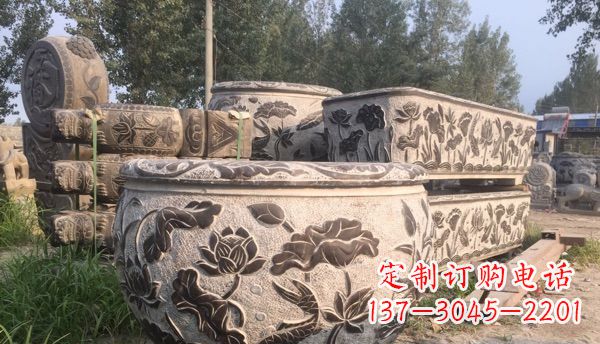 泰州连年有余石浮雕仿古圆水缸 (4)