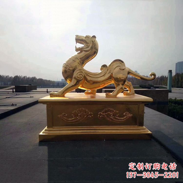 泰州鎏金白虎铜雕-景区园林广场神兽雕塑摆件