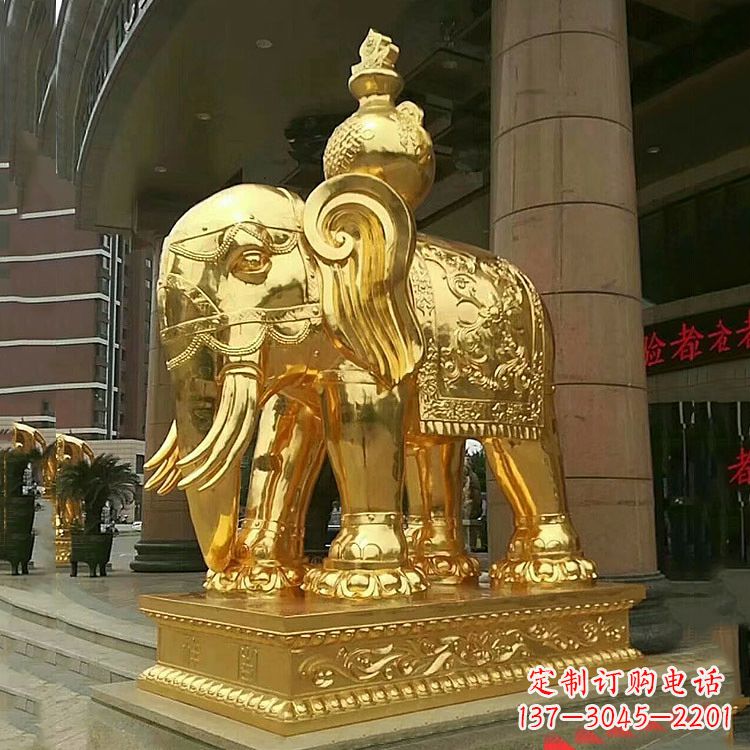 泰州鎏金大门大象铜雕-宾馆商场看门招财吉祥动物雕塑