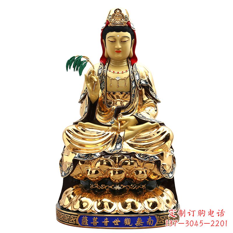 泰州鎏金莲花观音纯铜佛像雕塑