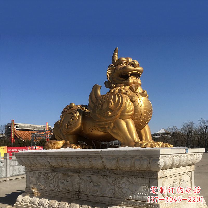 泰州鎏金铜獬豸雕塑-给您的园林更多灵魂