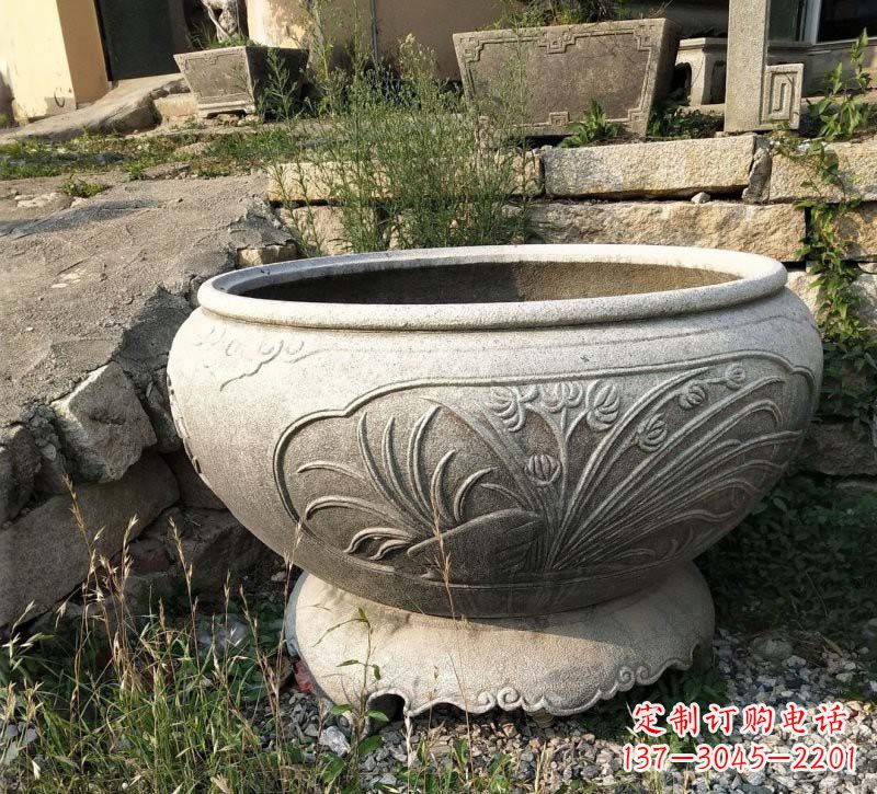 泰州中领雕塑梅兰竹菊浮雕石水缸