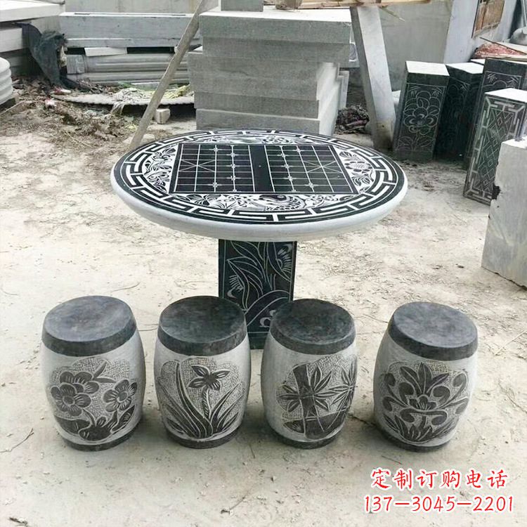 泰州精美梅兰竹菊形石桌凳,无与伦比的艺术美感