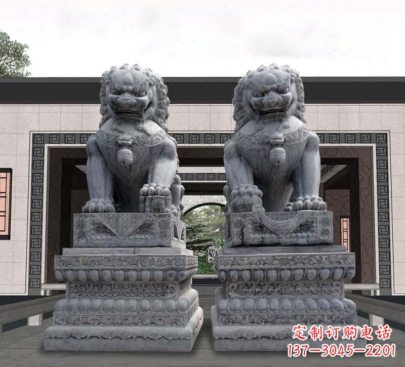 泰州门口青石传统狮子石雕