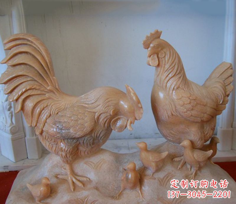 泰州中领雕塑--精致石雕母子鸡动物雕塑