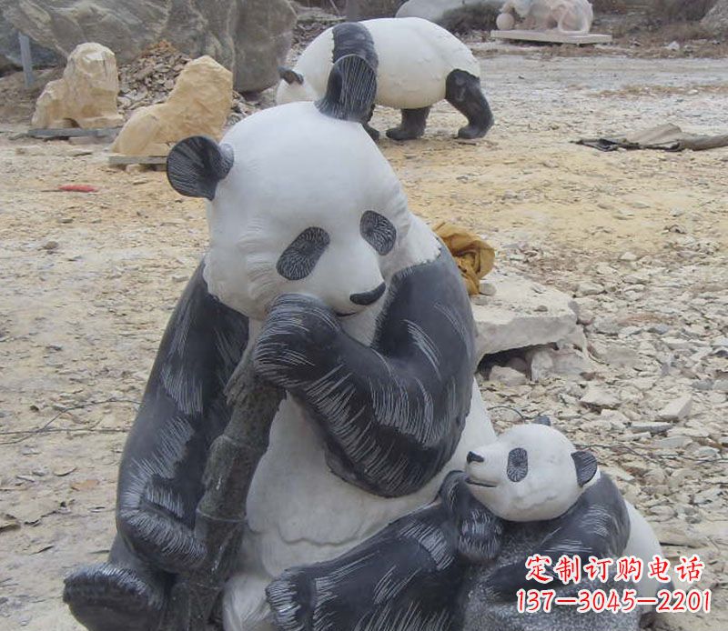 泰州母子熊猫石雕仿真动物雕塑