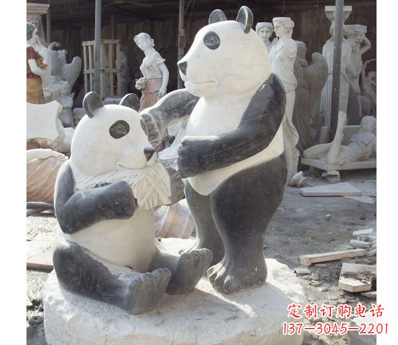 泰州母子熊猫石雕,传达真挚的亲情