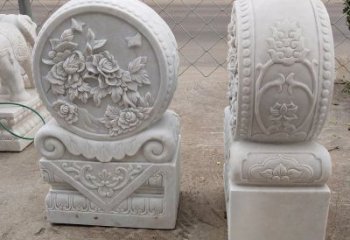 泰州汉白玉牡丹花门墩雕塑