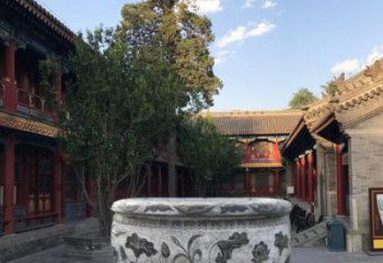 泰州连年有鱼石浮雕圆形荷花水缸