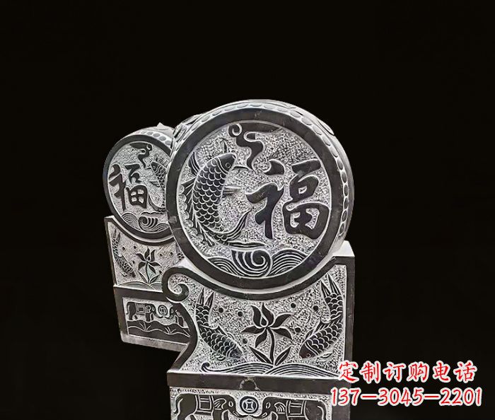 泰州年年有余雕塑-门墩仿古抱鼓石