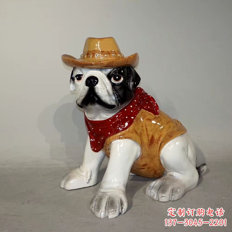 泰州任性可爱的牛仔造型斗牛犬雕塑