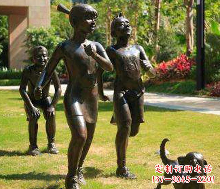 泰州宁夏中领雕塑推出的儿童铜雕跑步遛狗,一款…