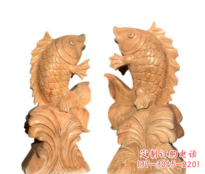 泰州中领雕塑:精美的鲤鱼喷水晚霞红石雕