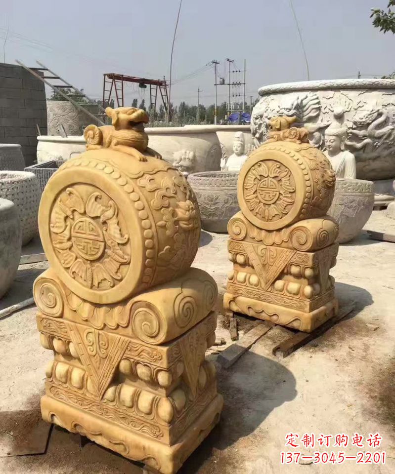 泰州福瑞貔貅抱鼓石雕塑,传承中国古老文化