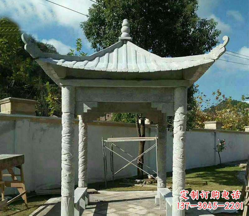 泰州精美绝伦的青石单层四角凉亭雕塑