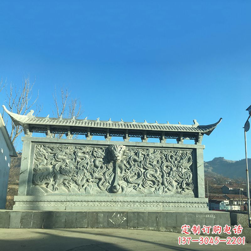 泰州青石雕影壁墙-城市广场九龙壁照壁