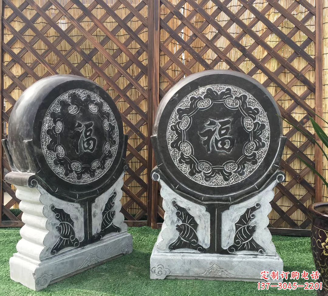 泰州青石仿古福字抱鼓雕塑,让您的家园更加美观