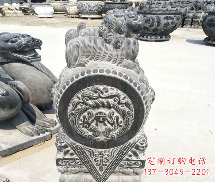 泰州精美的青石仿古狮子门墩石雕