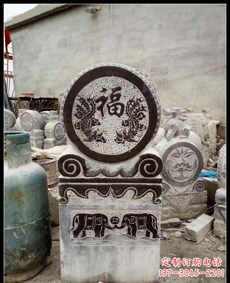 泰州青石凤凰浮雕抱鼓石