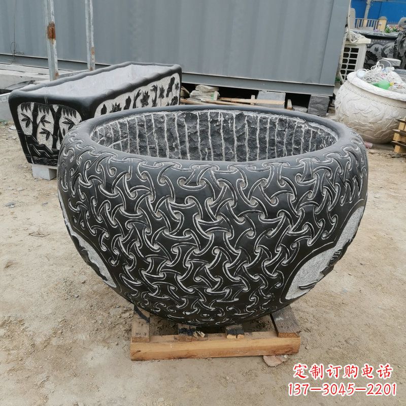 泰州青石复古风花盆雕塑